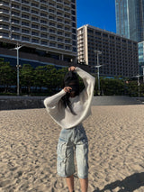  Bohemian damage crop long sleeve knit (5 colors)