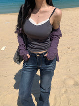 Triming Lace Ribbed Modal Sleeveless Top (4c)