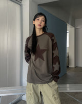 Applique star patch raglan long sleeves