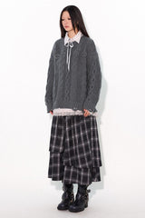 Heavy industry water-washed hand-distressed cable-knit sweater
