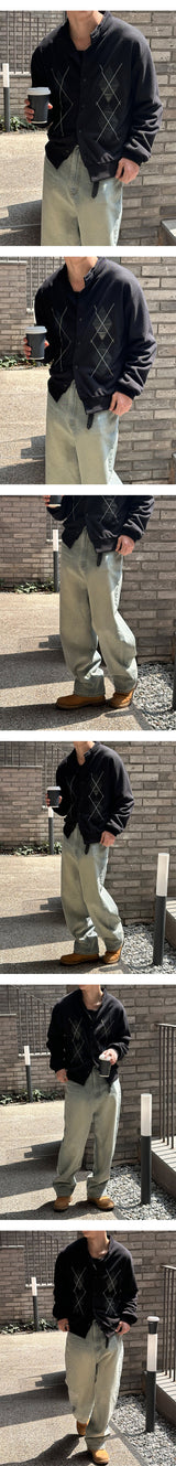 [Unisex] アーガイルパターンハーフネックカーディガン(2color)