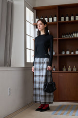 CHECK SLIT LONG SKIRT GRAY