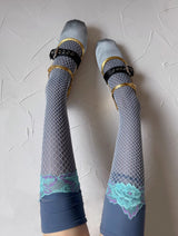 Blue flower mesh socks
