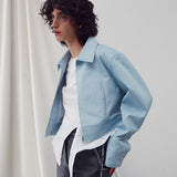 ステッチディテールドボンバージャケット SKY BLUE