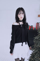 [Muffler SET] オフショルダーボタンストラップニット (3 colors)