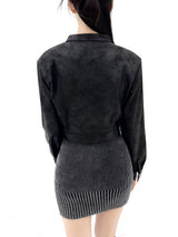 1059. Star stud suede crop jk (2color)