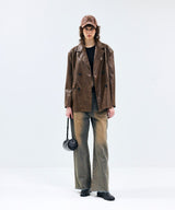 85-VIVAJ001 [Vegan Leather] Vintage Shape Half Leather Jacket