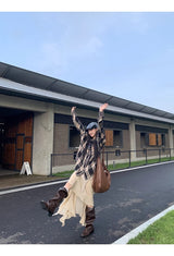 マルチチェックパターンルーズワイド長袖シャツ