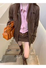 high-end pink loose fit long-sleeve shirt