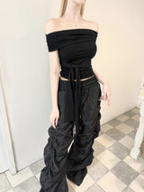 1271. Flap off chiffon ribbon crop top (4color)