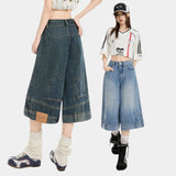リバーシードディテールワイドデニムバミューダパンツ