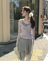 薄手フラワースクエアスリーブレストップス