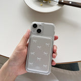 MagSafe Case Ribbon Pattern Silver Leather Card Wallet Set