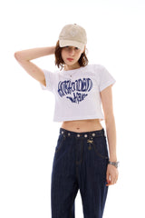 HEART SLOGAN CROP T-SHIRT / BLUE