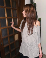 (3color) Sheer Stripe Loose Fit Soft Short Sleeve Tee