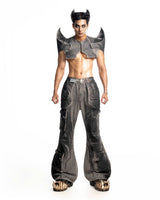 DARK SAGE DENIM FLARE PANTS