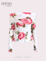 Pink rose off-shoulder long-sleeve top