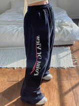 Point lettering brushed wide pants