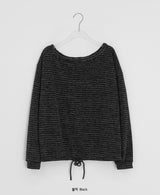 カラン オフショルダー ストラップ ストライプ ロングスリーブ Tシャツ