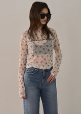 フラワープリントメッシュTシャツ_ホワイト