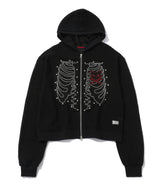SKULL HOTFIX 2-WAY HOODIE ZIP UP - [BLACK]