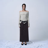 CUT-OUT MAXI LONG SKIRT (DEEP BROWN)