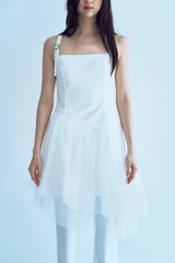 unbalance buckle backless dress_white