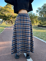 FEMININE HIP LONG CHECK JACQUARD SKIRT - 2 COLOR
