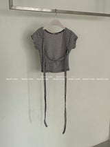 Stripe Backless Ribbon Crop Short Sleeve T-Shirt