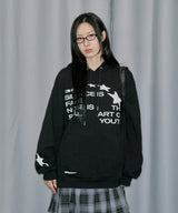 スターアップリケオーバーフィットフードTシャツ - ブラック
