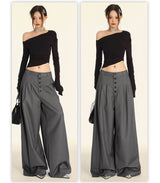 American Vintage Button Detail Clean Fit Wide Slacks