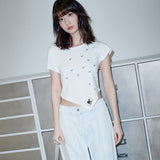 T10.00 アンバランスプリント半袖Tシャツ
