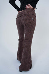 LEPPARD LOW-RISE SLIT PANTS_BROWN