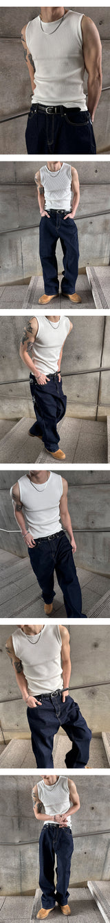 [Unisex] Handling stitch wide denim pants(3color)