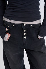 Button-fly wide denim pants
