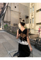 Rose Black Backless Sleeveless T-shirt