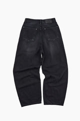 Black keyring wide denim pants