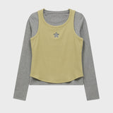 Star Cut Out Top SET Layered T-shirt