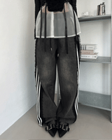 2-WAY lace wide denim training banding long pants (2 colors)