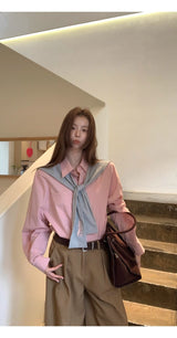 high-end pink loose fit long-sleeve shirt