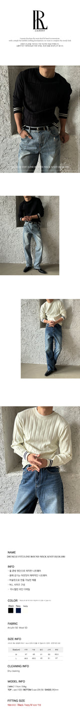 [MUSCLE FIT] LIne round neck knit(3color)