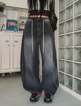 Tinted Washed String Balloon Denim Pants