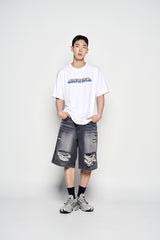 25SS ヘムラインデストロイドデニムショートパンツ グレー