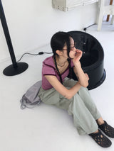 レオンストライプ配色半袖フードTシャツ