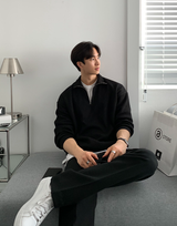 ヘンデスデイリーリベッドセミジップアップニット