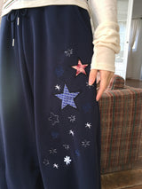 Snao Star Embroidered Patch Banding Wide Pants