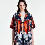 [UNISEX] Automobile Parts Camp-Collar Printed Shirt (Red)
