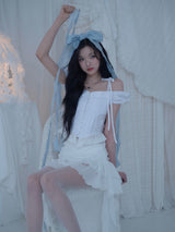 ROSÉ 2 Off-Shoulder Pintuck Lace Blouse