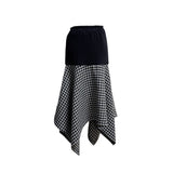 (2color) Wool Check Unbalanced Flare Midi Skirt
