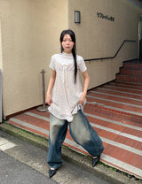 リブハーフネックTシャツ (4C)